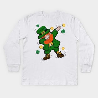 Dabbing Leprechaun St Patricks Day Funny Shamrocks & Coins Shirt and Gifts Kids Long Sleeve T-Shirt